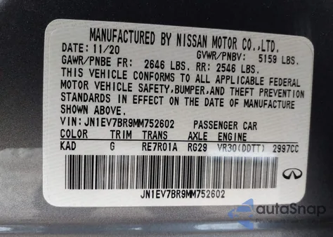 2021 Infiniti Q50 Luxe Awd from USA, damaged, VIN JN1EV7BR9MM752602